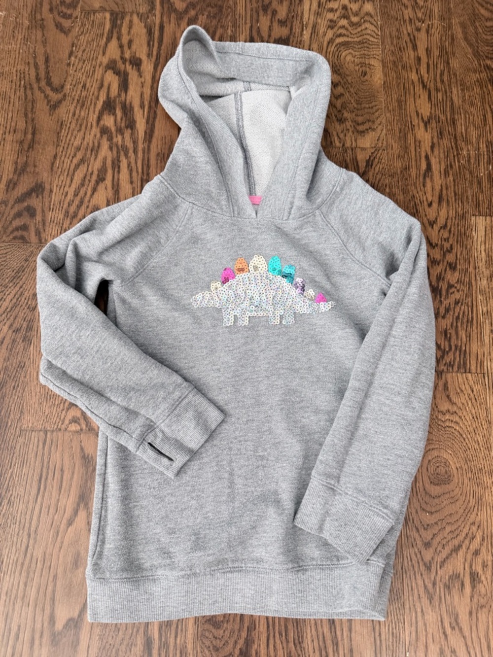 Girls 6/6X Grey Cat & Jack Hoodie with Sequin Stegosaurus